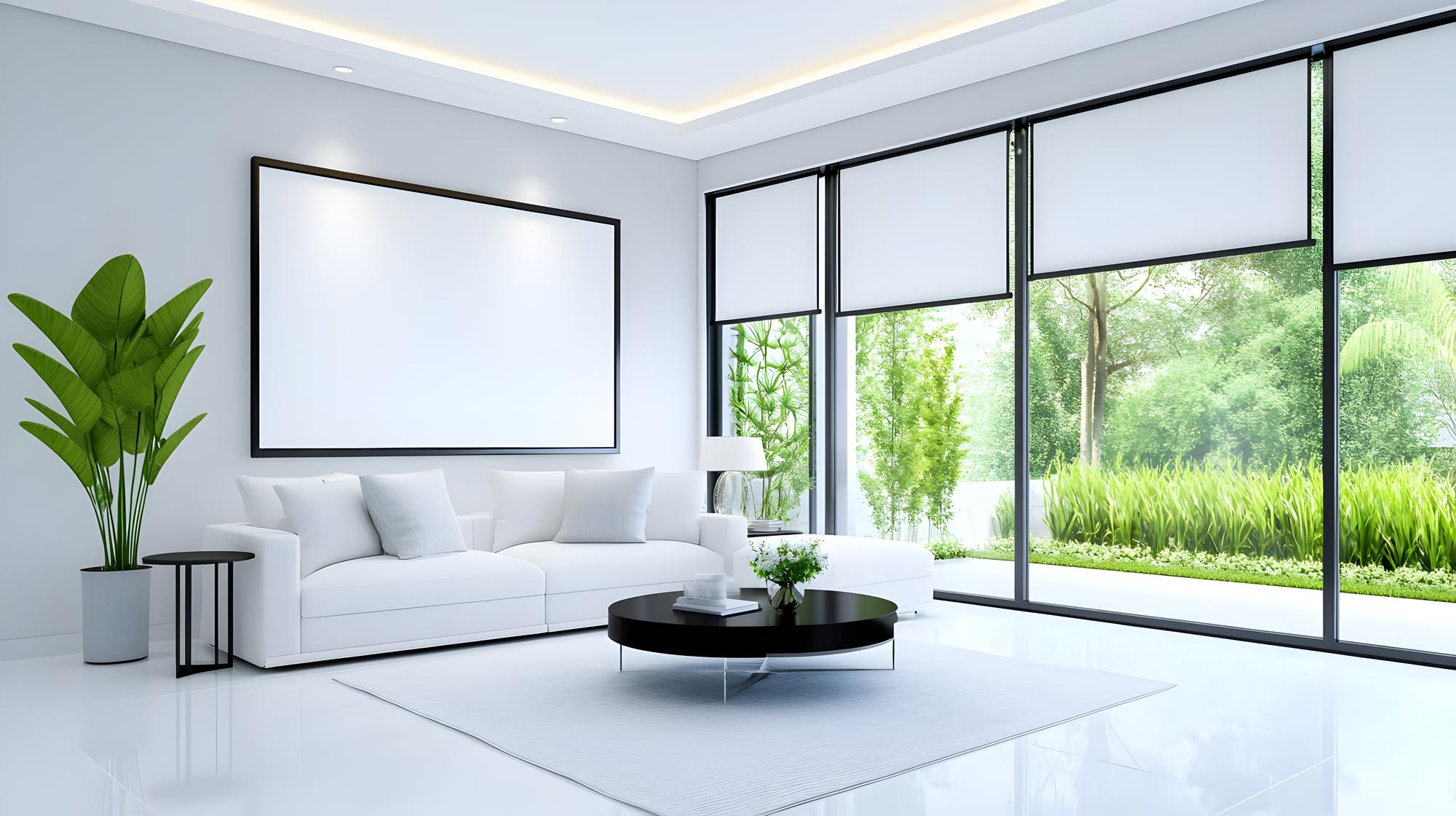 Interior modern, living cu ferestre mari